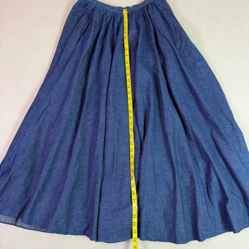 Vintage 90s Donna Karen New York Chambray Full Sweep Maxi Skirt Women's 10 USA - Picture 7 of 13